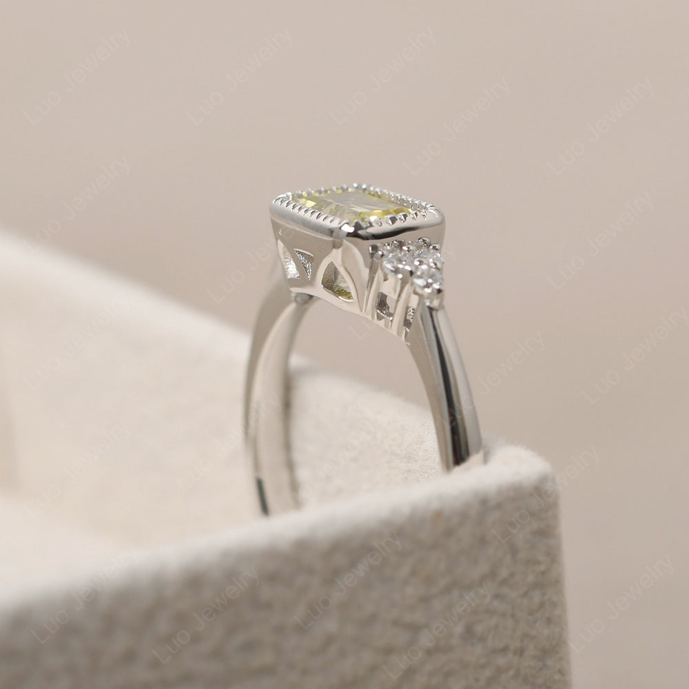 Vintage Horizontal Bezel Set Lemon Quartz Ring - LUO Jewelry