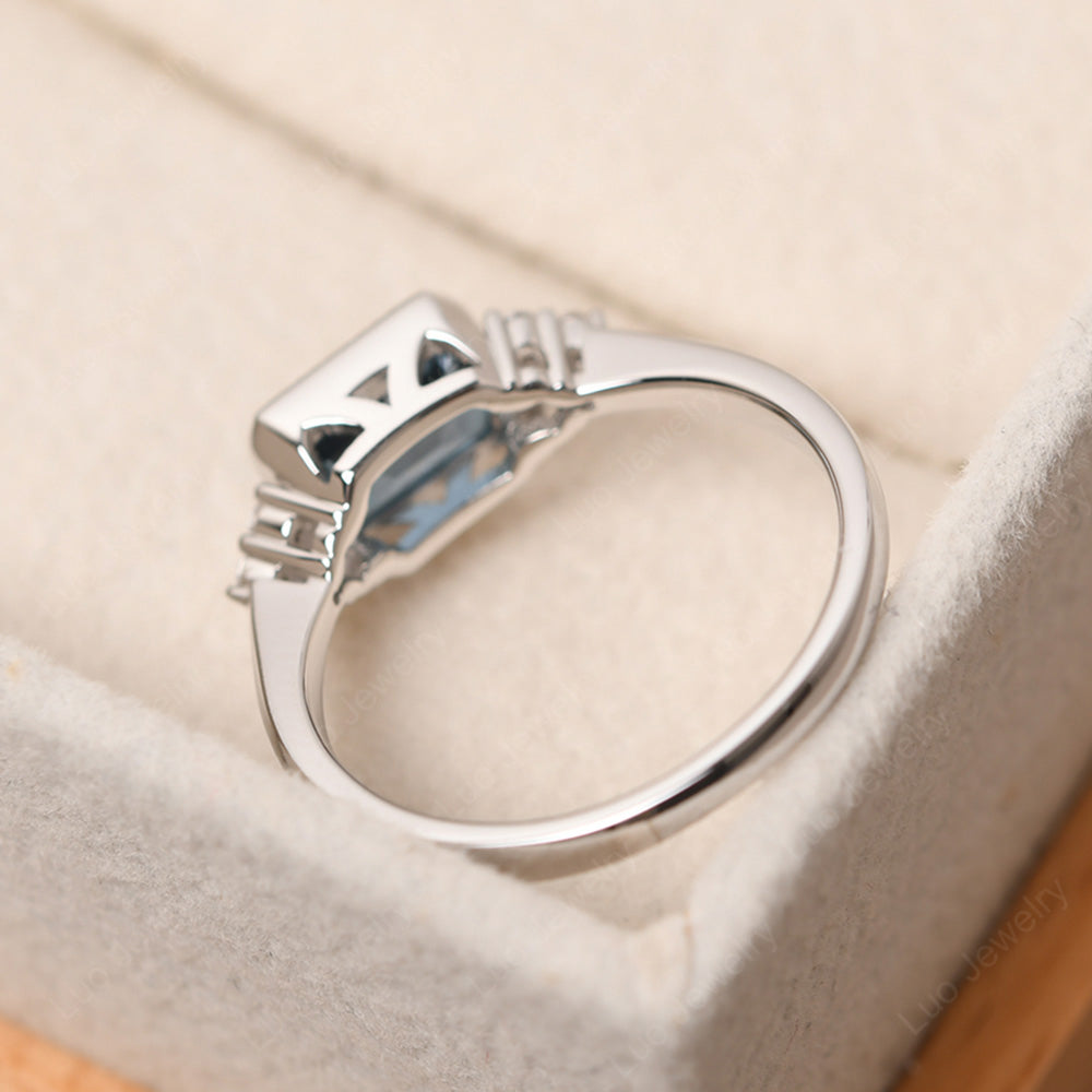 Vintage Horizontal Bezel Set London Blue Topaz Ring - LUO Jewelry