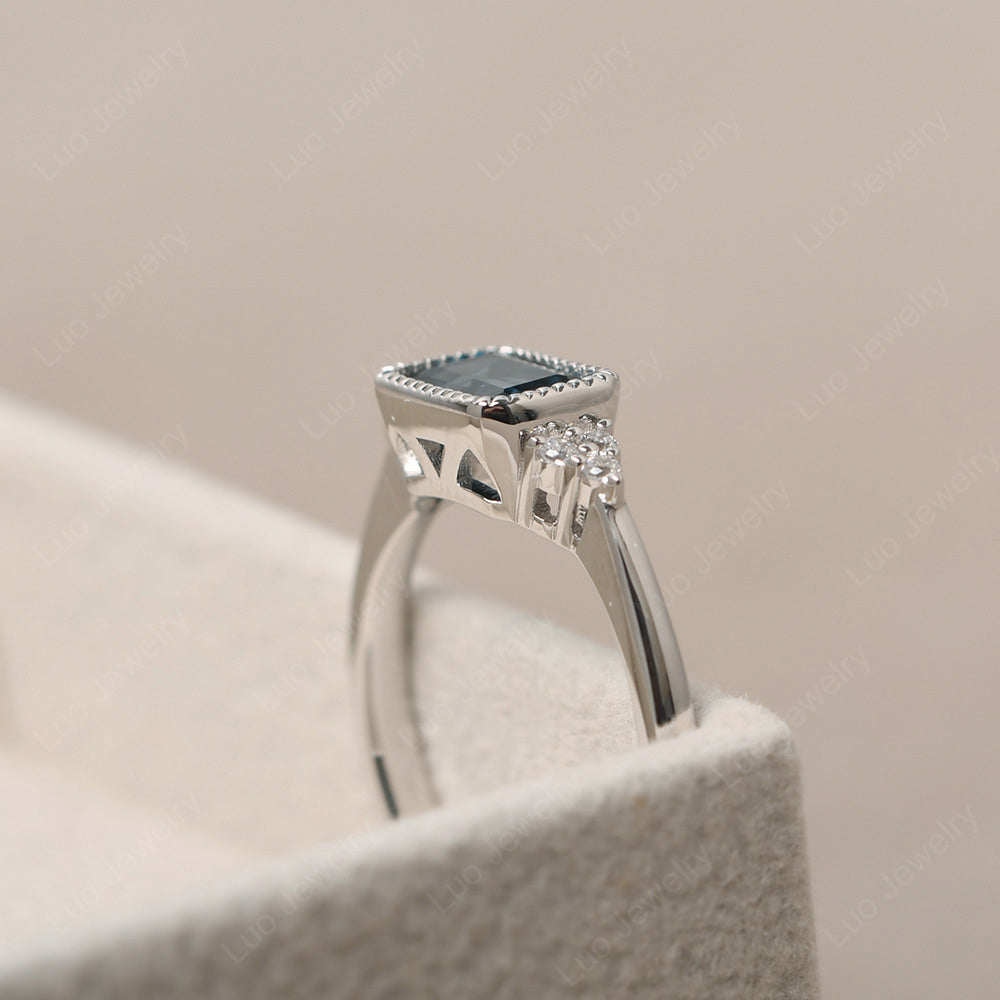 Vintage Horizontal Bezel Set London Blue Topaz Ring - LUO Jewelry