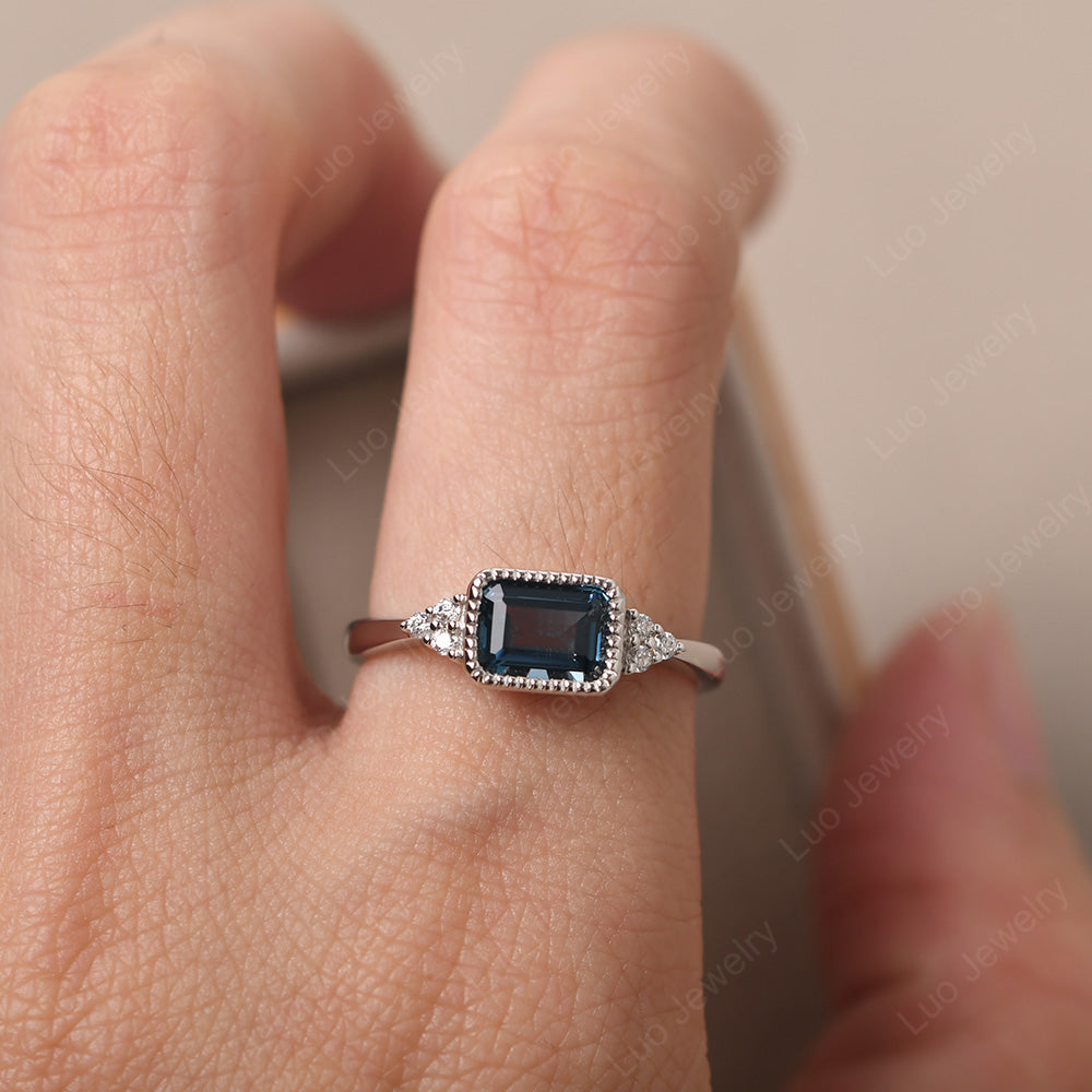 Vintage Horizontal Bezel Set London Blue Topaz Ring - LUO Jewelry