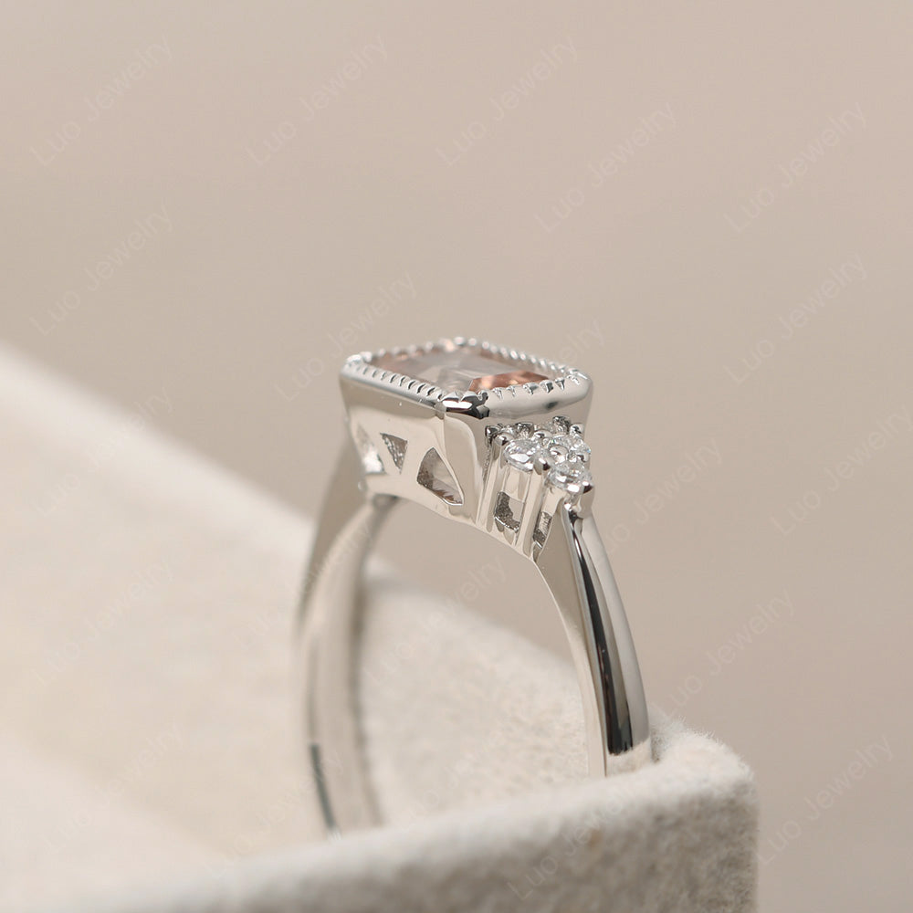 Vintage Horizontal Bezel Set Morganite Ring - LUO Jewelry