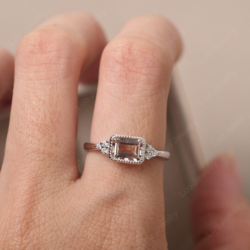 Vintage Horizontal Bezel Set Morganite Ring - LUO Jewelry