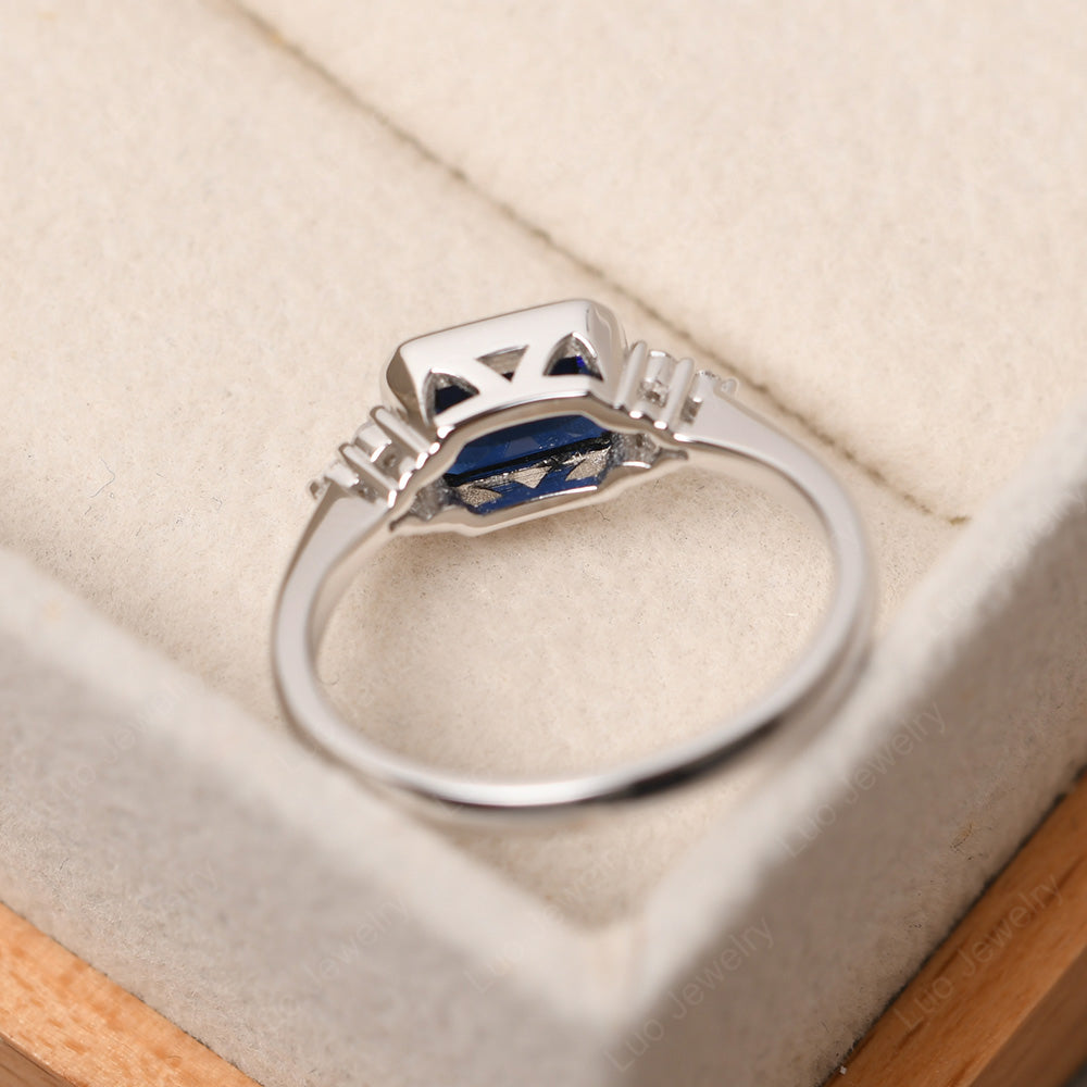 Vintage Horizontal Bezel Set Lab Sapphire Ring - LUO Jewelry