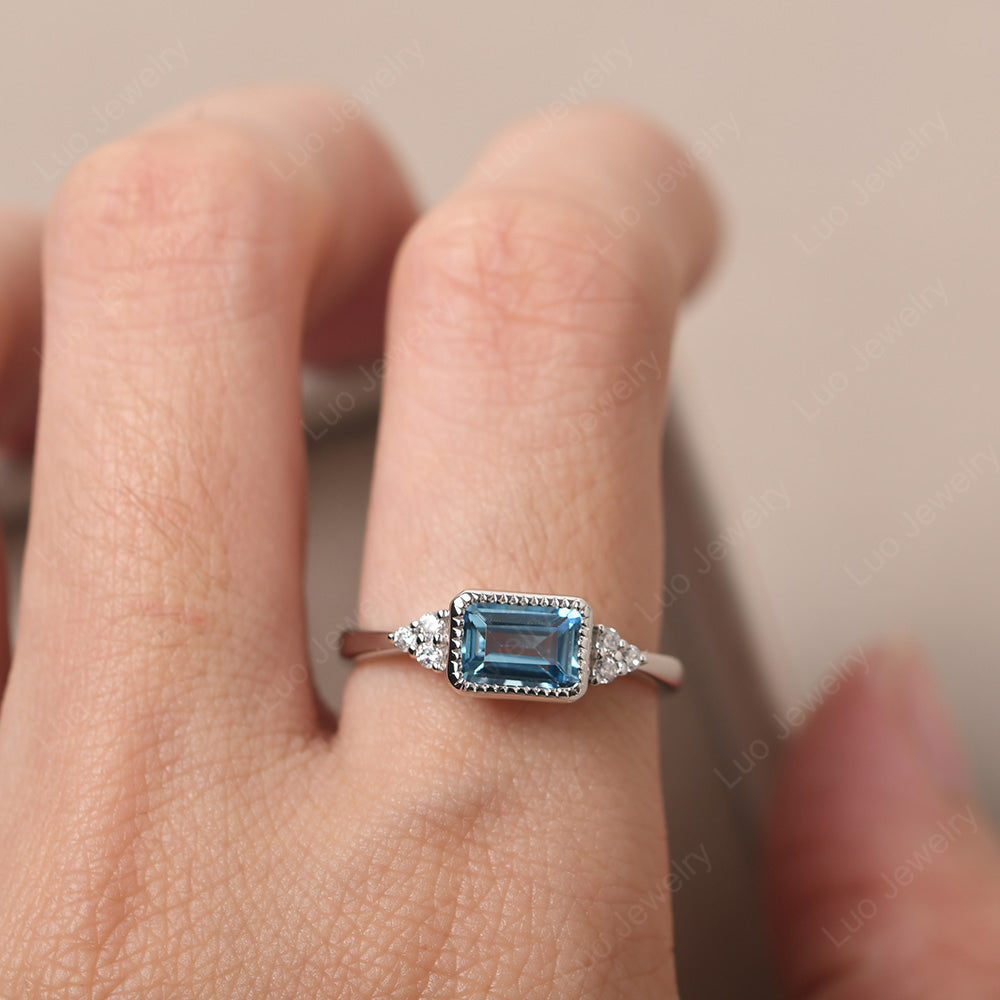 Vintage Horizontal Bezel Set Swiss Blue Topaz Ring - LUO Jewelry