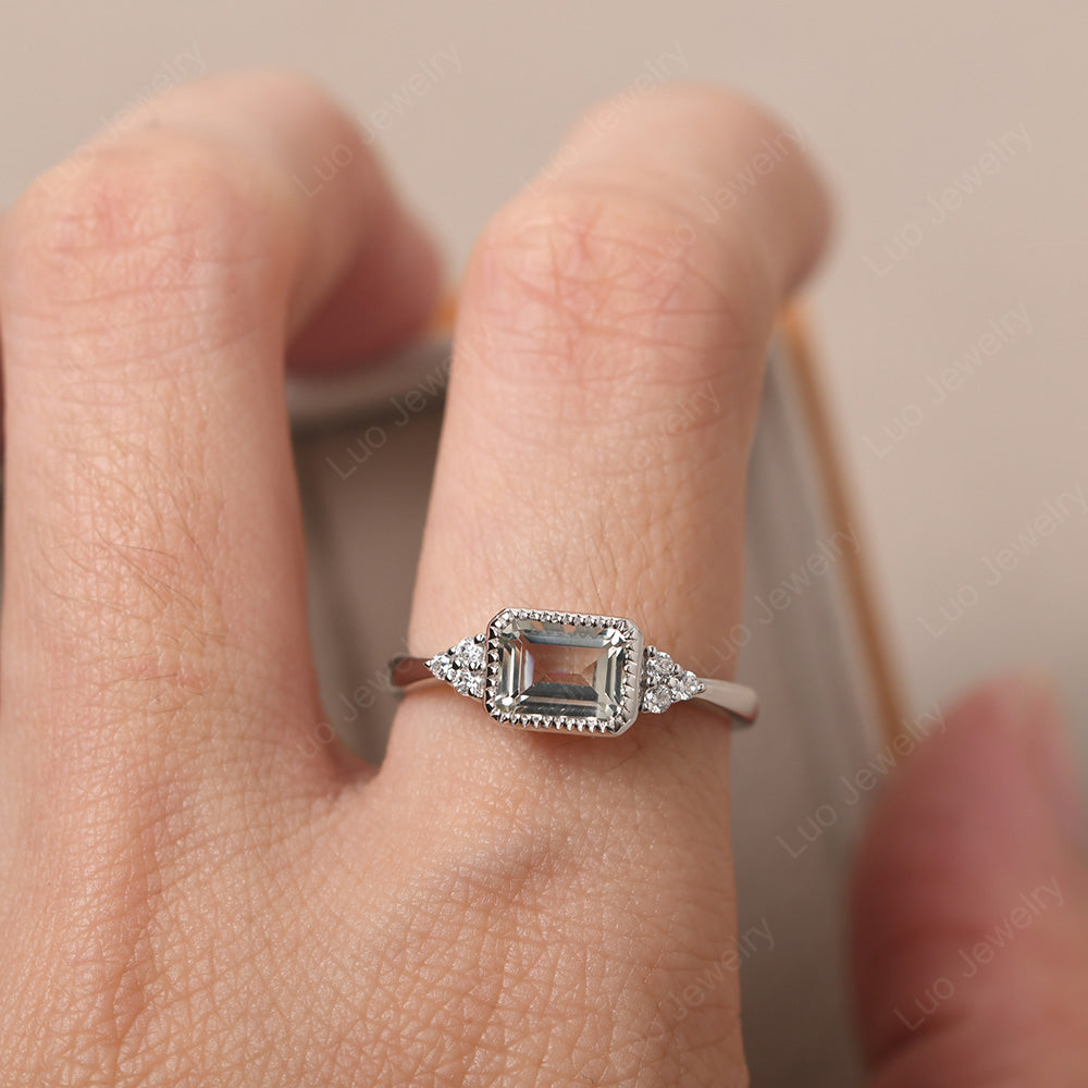Vintage Horizontal Bezel Set White Topaz Ring - LUO Jewelry