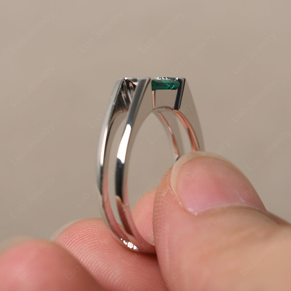 East West Emerald Solitaire Ring - LUO Jewelry