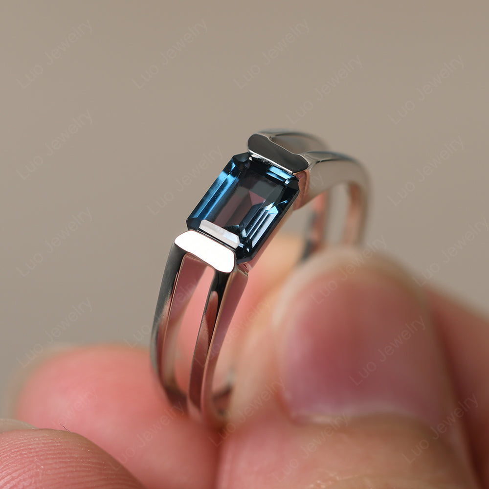 East West London Blue Topaz Solitaire Ring - LUO Jewelry