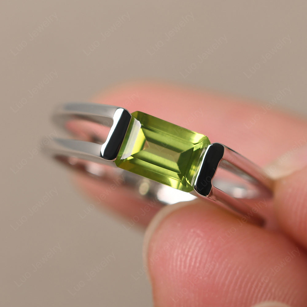 East West Peridot Solitaire Ring - LUO Jewelry