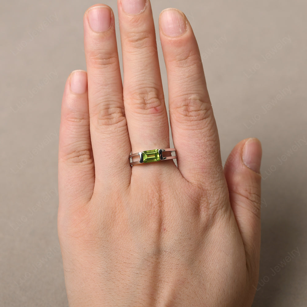 East West Peridot Solitaire Ring - LUO Jewelry