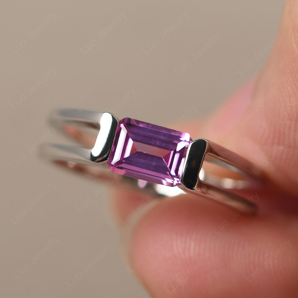 East West Pink Sapphire Solitaire Ring - LUO Jewelry