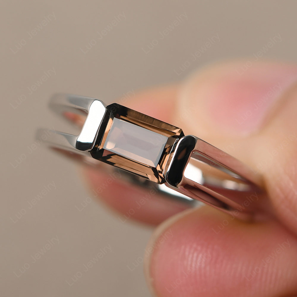 East West Smoky Quartz  Solitaire Ring - LUO Jewelry