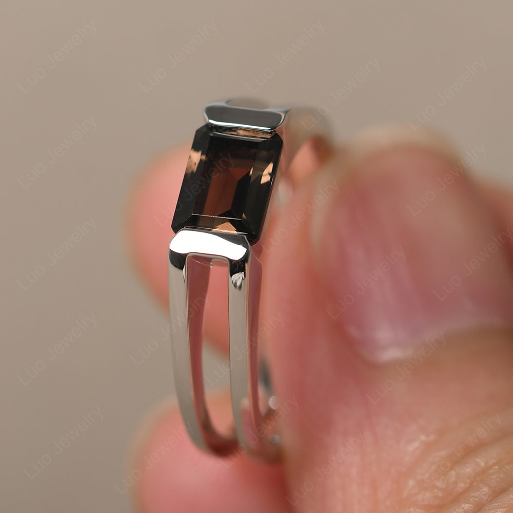 East West Smoky Quartz  Solitaire Ring - LUO Jewelry