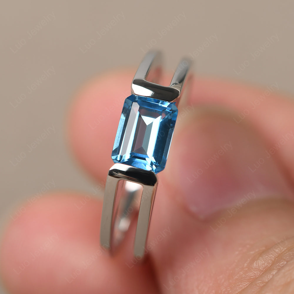 East West Swiss Blue Topaz Solitaire Ring - LUO Jewelry
