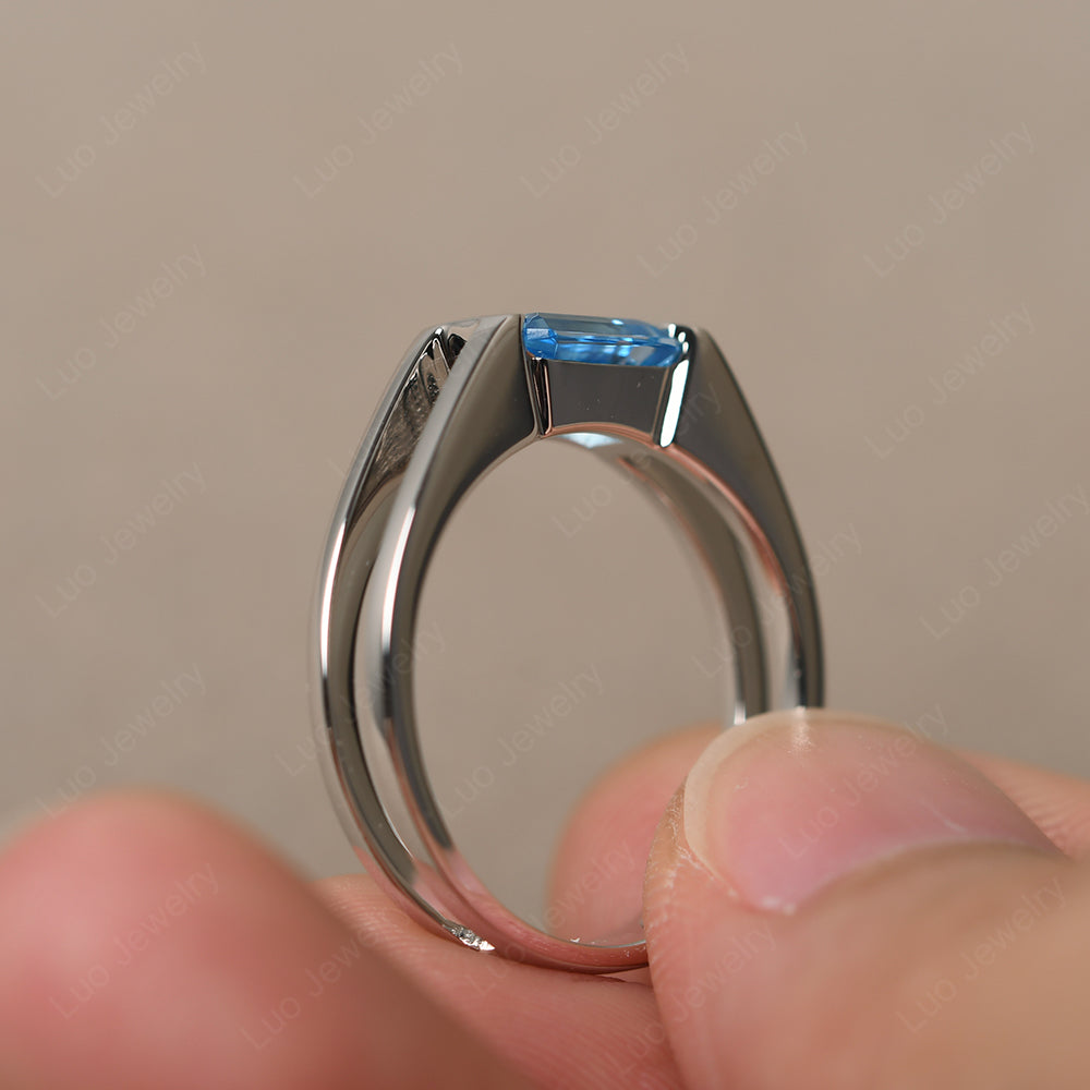 East West Swiss Blue Topaz Solitaire Ring - LUO Jewelry