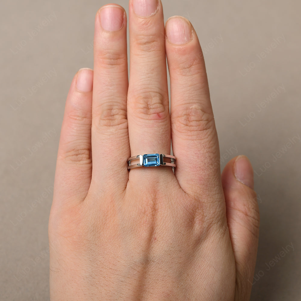 East West Swiss Blue Topaz Solitaire Ring - LUO Jewelry