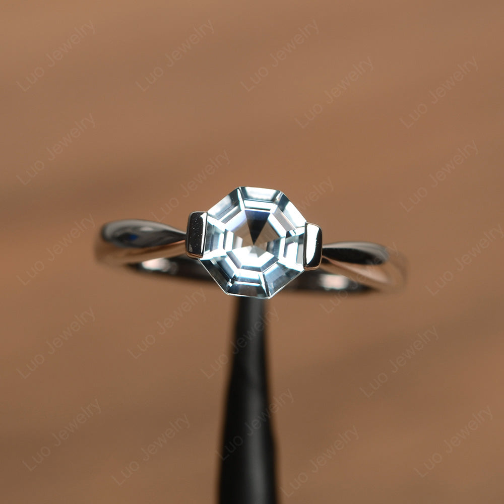 Octagon Cut Aquamarine Solitaire Engagement Ring - LUO Jewelry