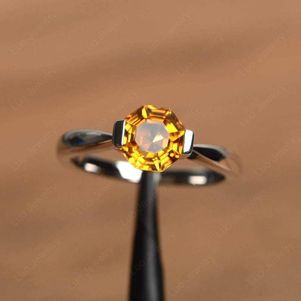 Octagon Cut Citrine Solitaire Engagement Ring - LUO Jewelry