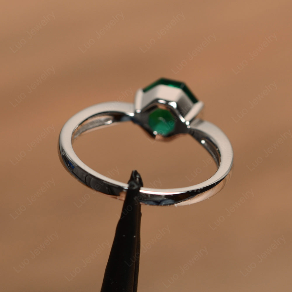 Octagon Cut Lab Emerald Solitaire Engagement Ring - LUO Jewelry