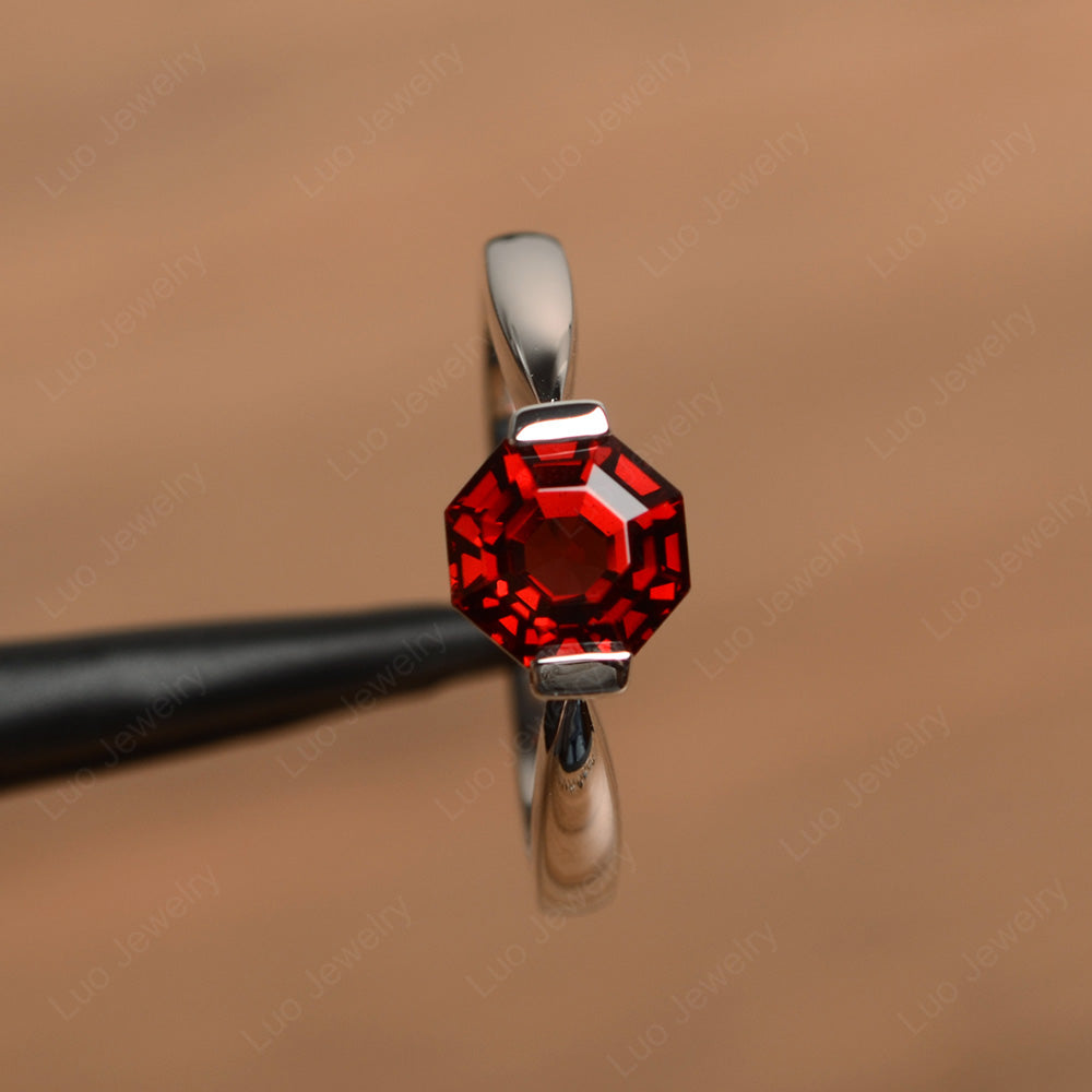 Octagon Garnet Solitaire Ring | LUO
