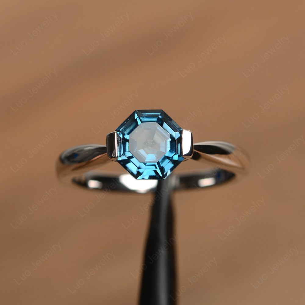Octagon Cut London Blue Topaz Solitaire Engagement Ring - LUO Jewelry