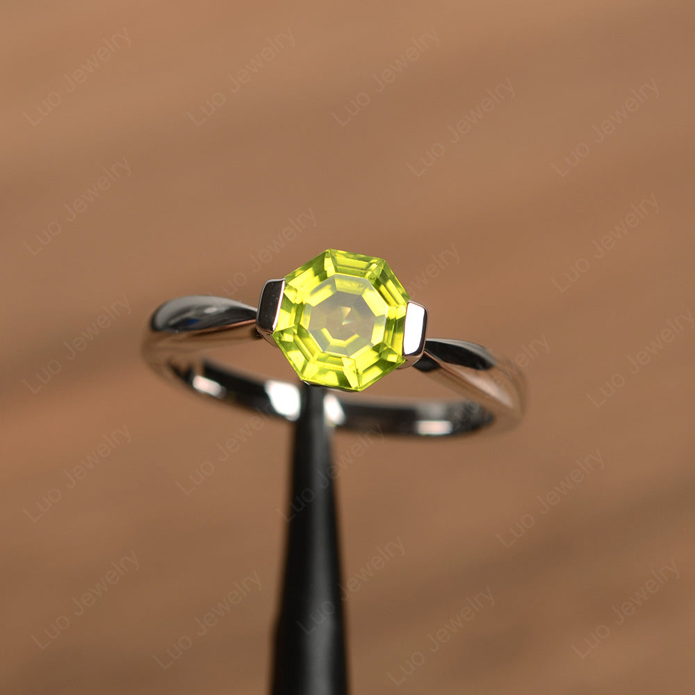 Octagon Cut Peridot Solitaire Engagement Ring - LUO Jewelry