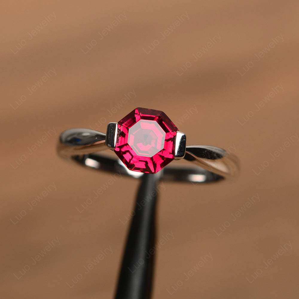 Octagon Cut Ruby Solitaire Engagement Ring - LUO Jewelry