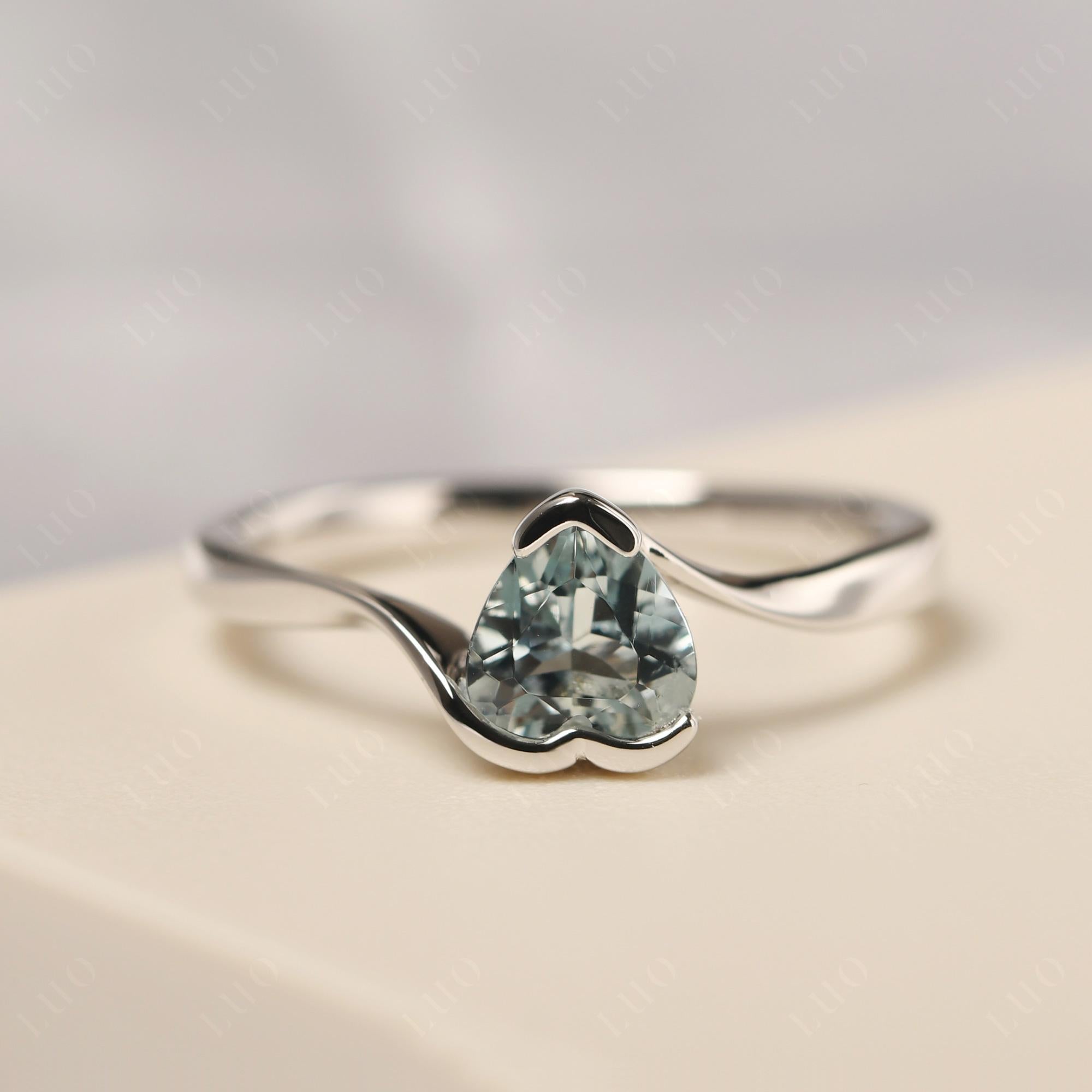 Heart Aquamarine Solitaire Engagement Ring - LUO Jewelry