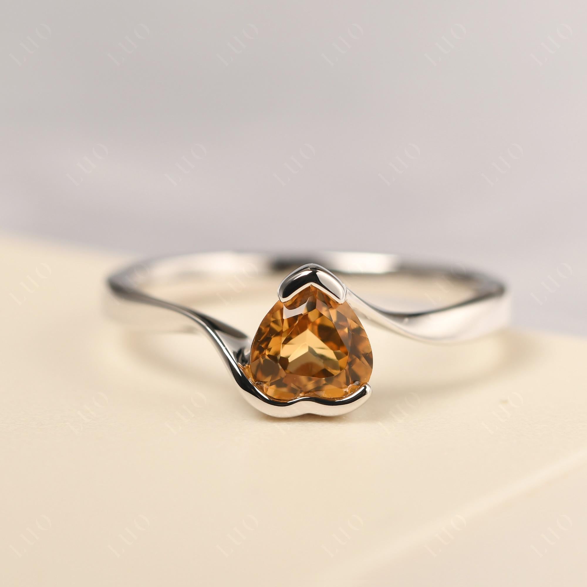 Heart Citrine Solitaire Engagement Ring - LUO Jewelry