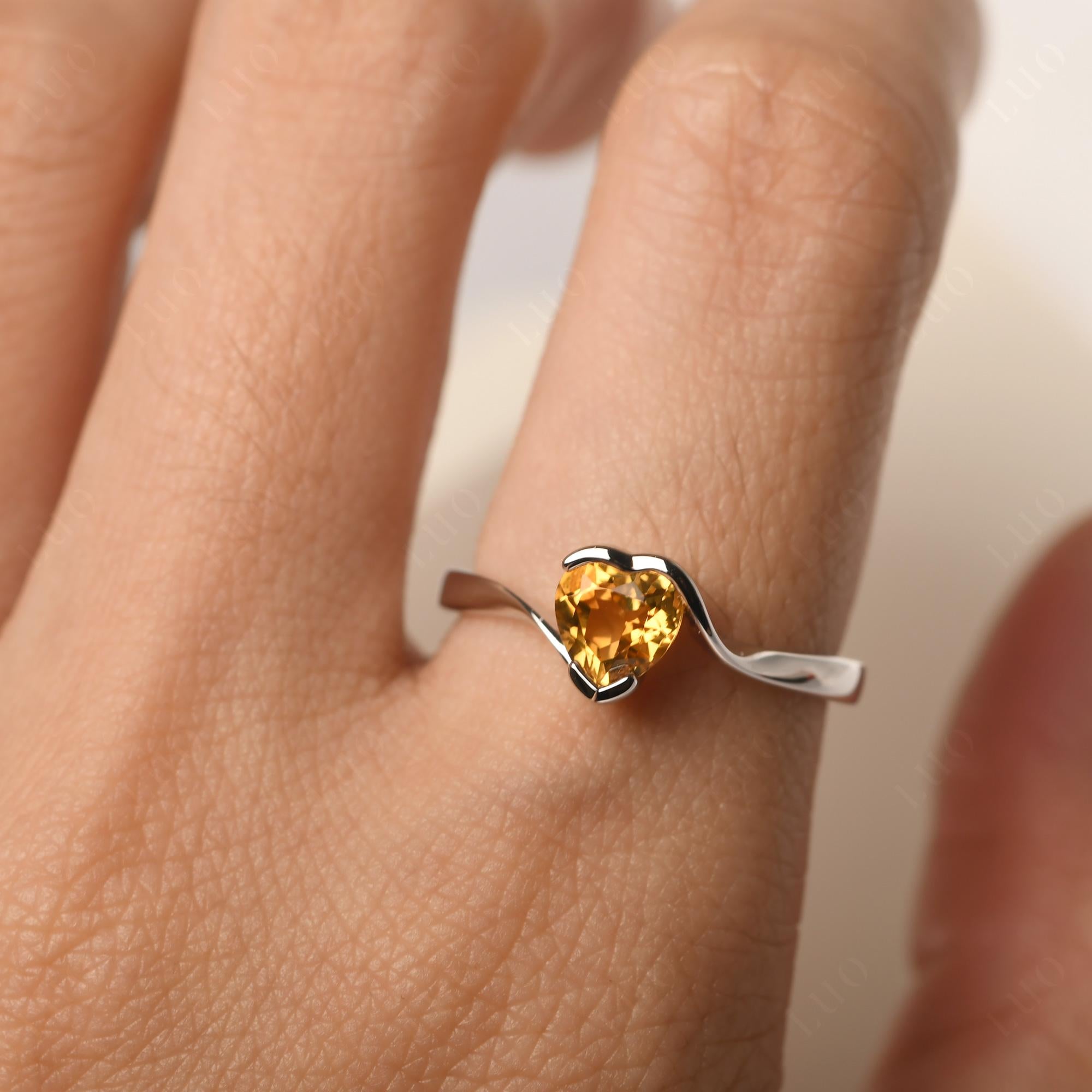 Heart Citrine Solitaire Engagement Ring - LUO Jewelry