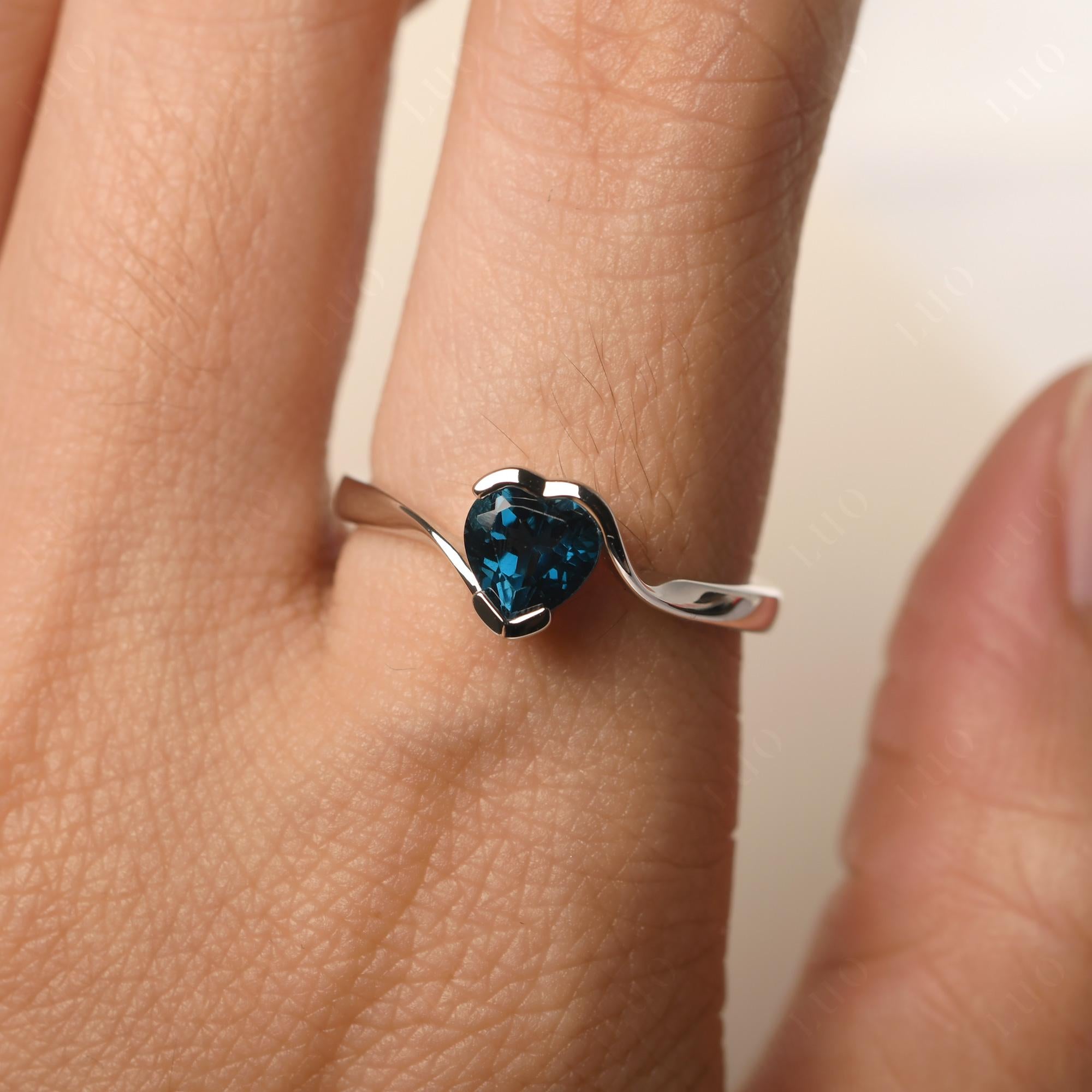 Heart London Blue Topaz Solitaire Engagement Ring - LUO Jewelry