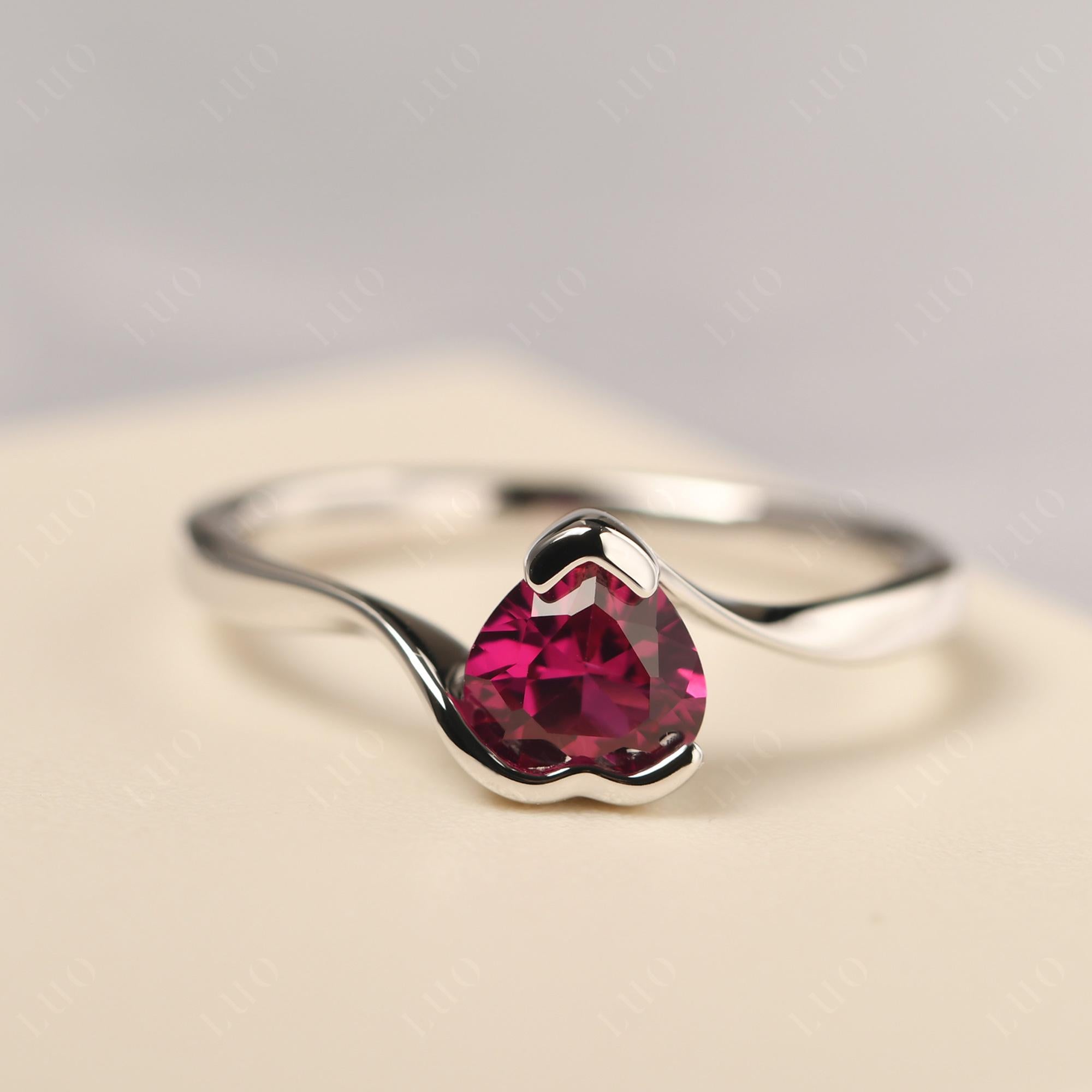 Heart Ruby Solitaire Engagement Ring - LUO Jewelry