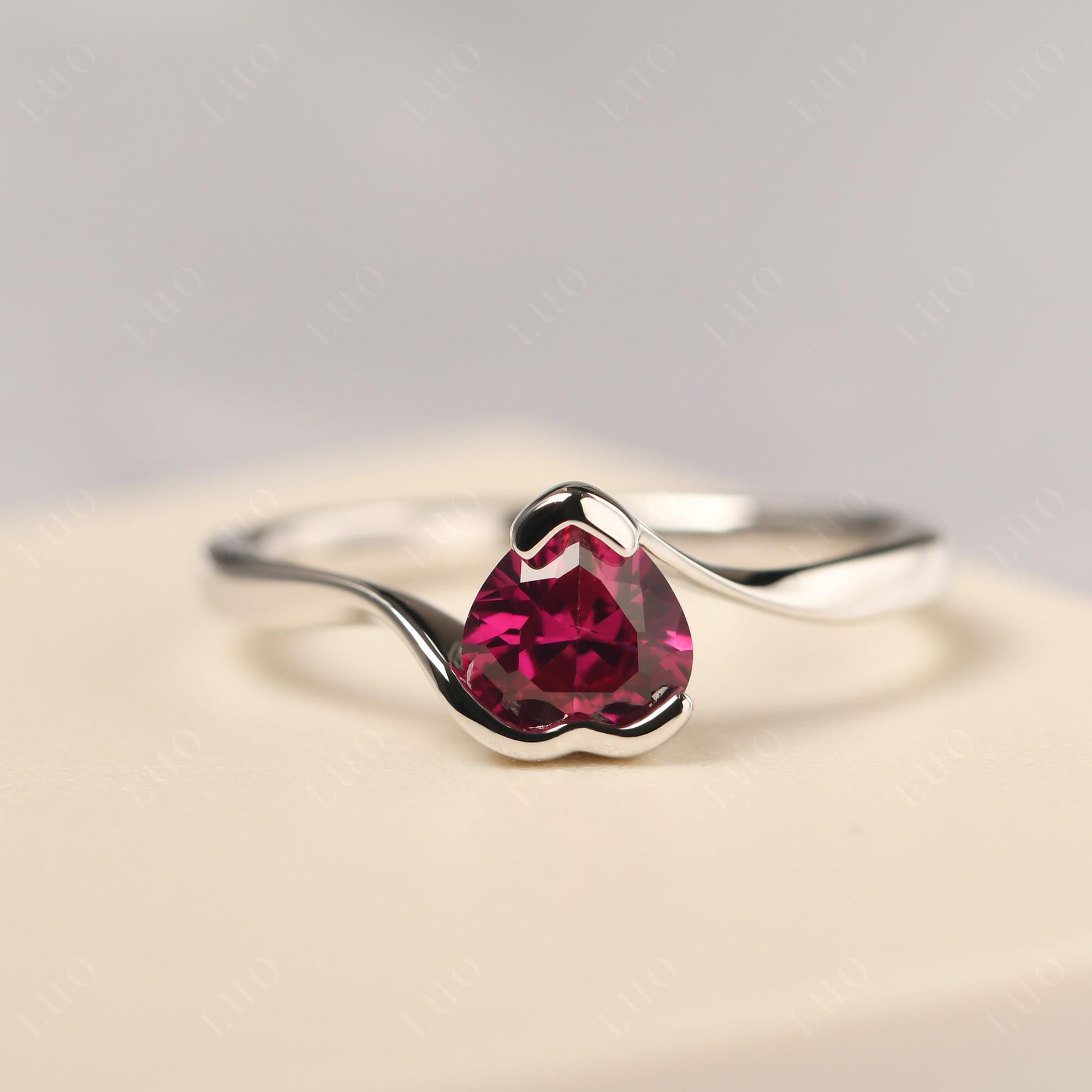 Heart Ruby Solitaire Engagement Ring - LUO Jewelry