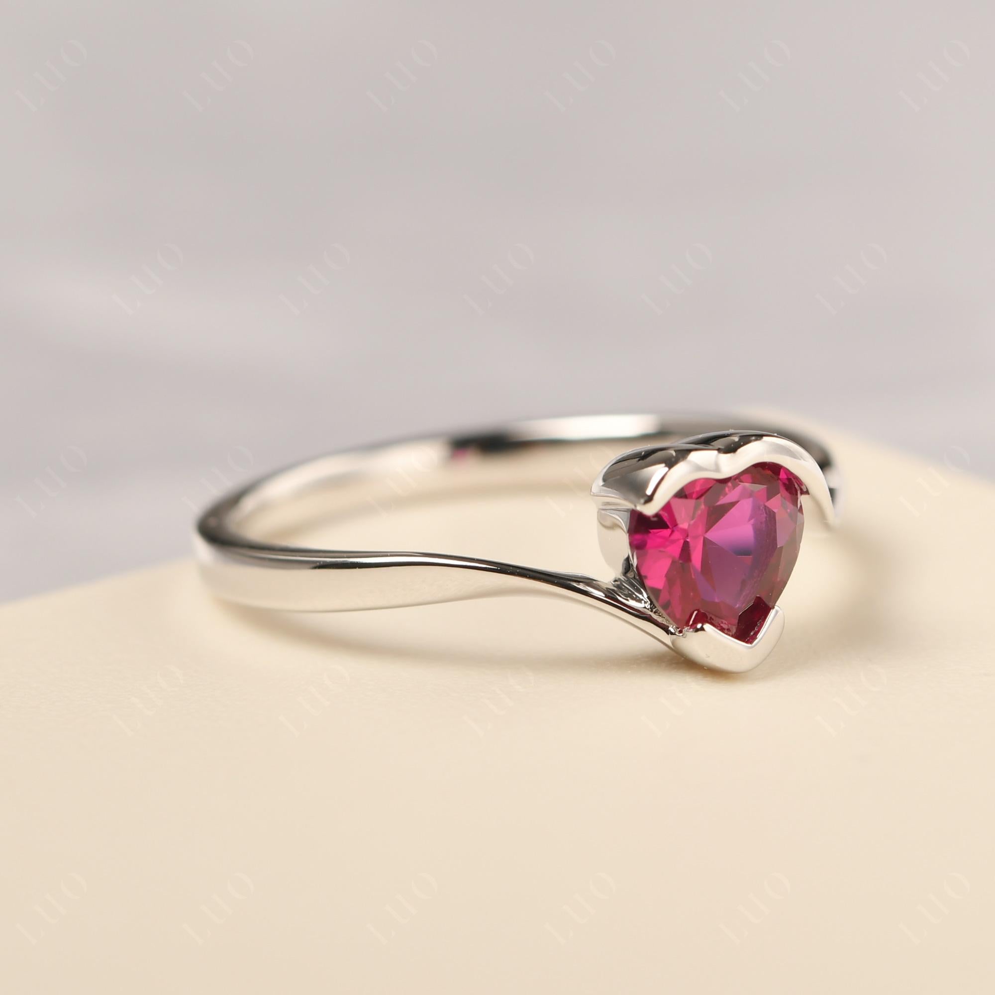 Heart Ruby Solitaire Engagement Ring - LUO Jewelry