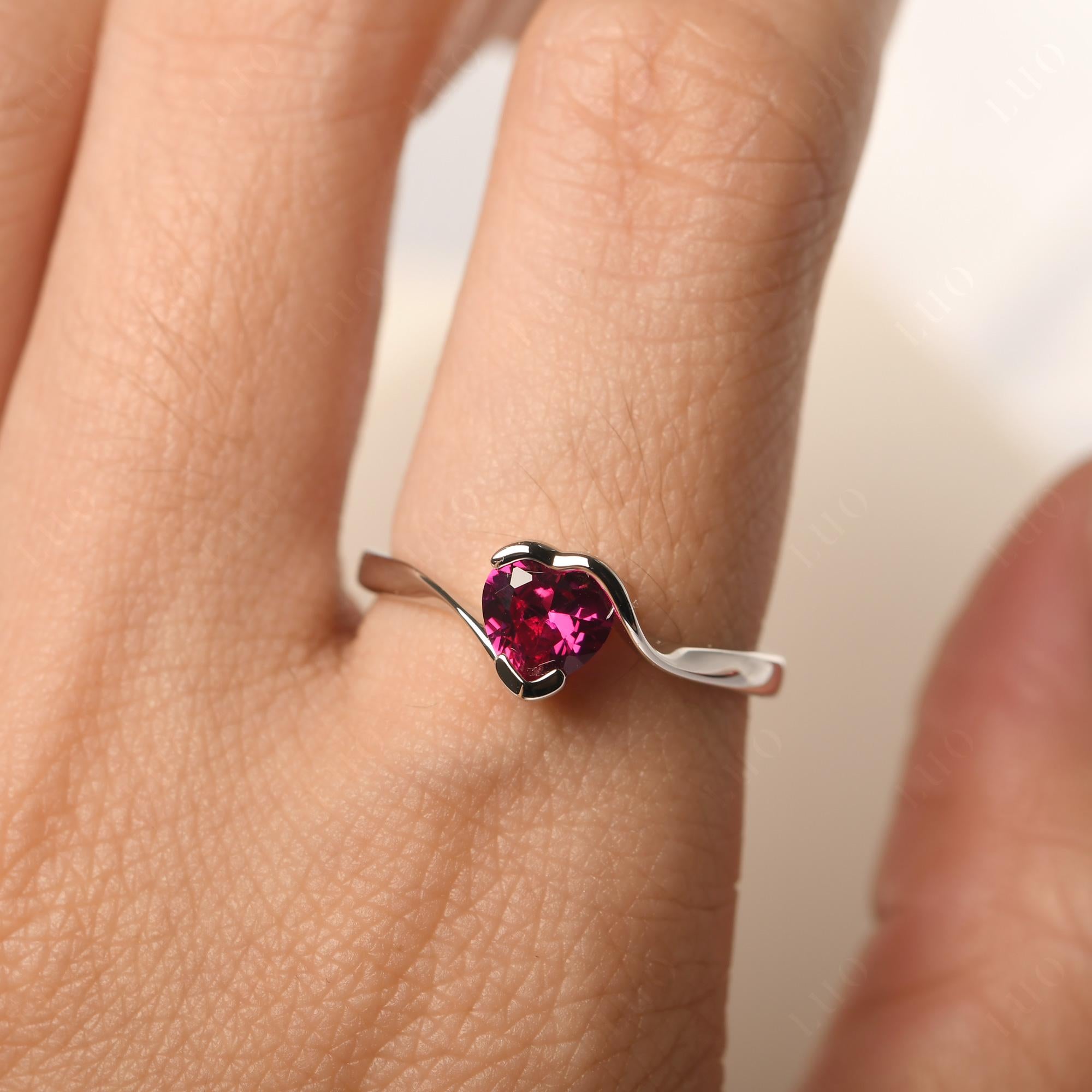 Heart Ruby Solitaire Engagement Ring - LUO Jewelry