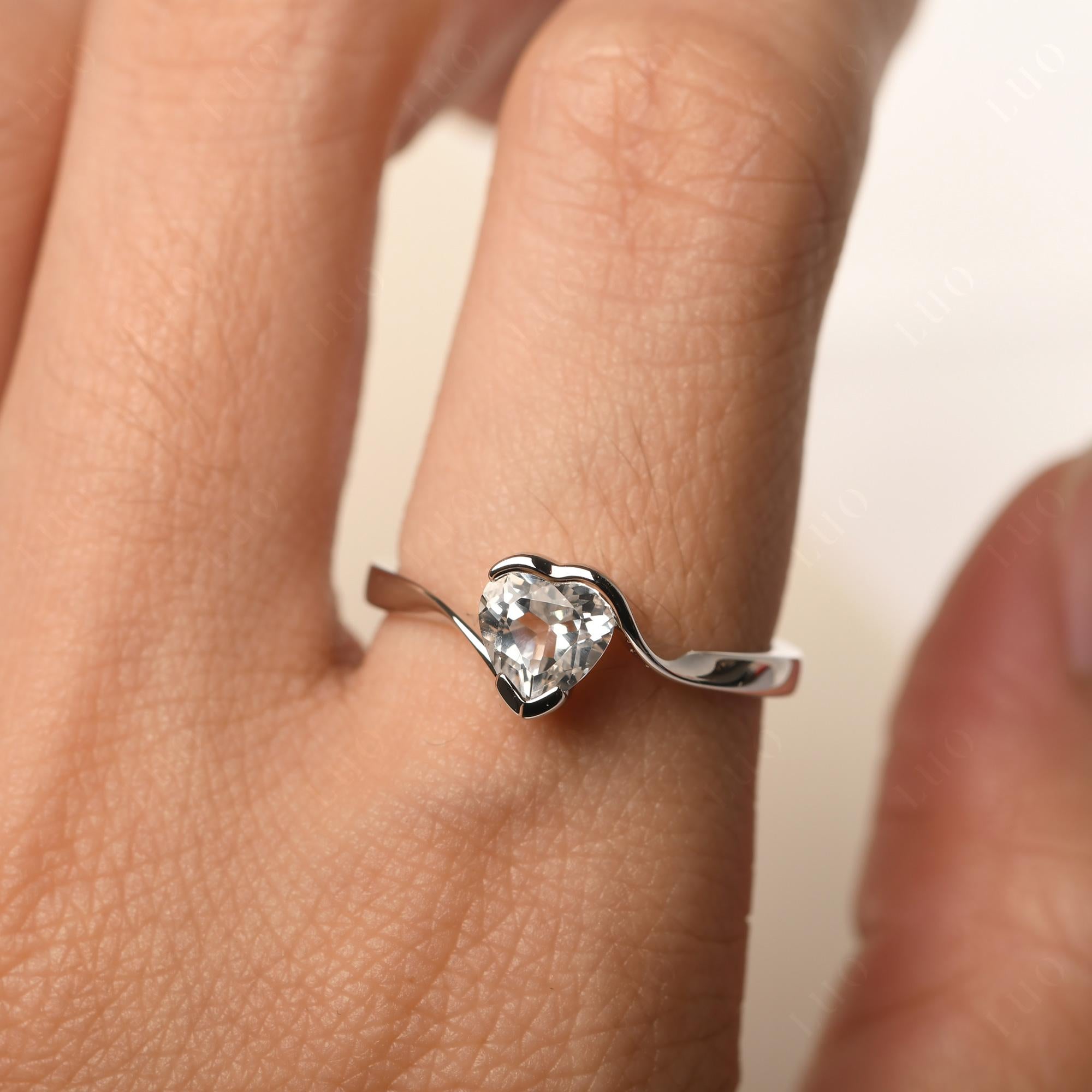 Heart White Topaz Solitaire Engagement Ring - LUO Jewelry