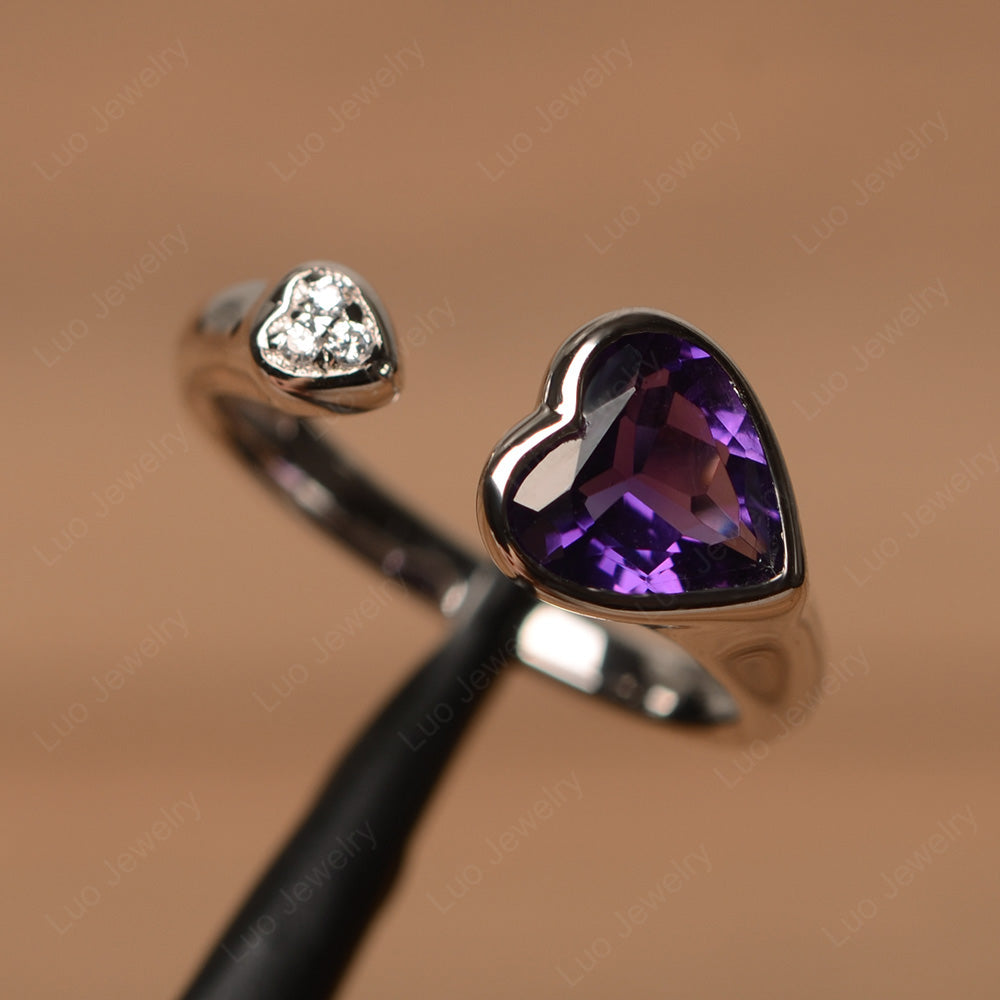 Heart Shaped Amethyst Engagement Open Ring - LUO Jewelry