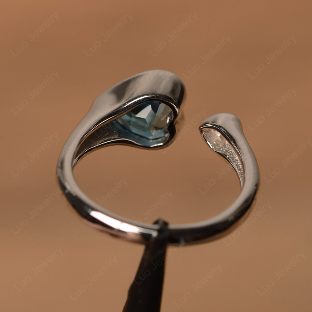 Heart Shaped London Blue Topaz Engagement Open Ring - LUO Jewelry