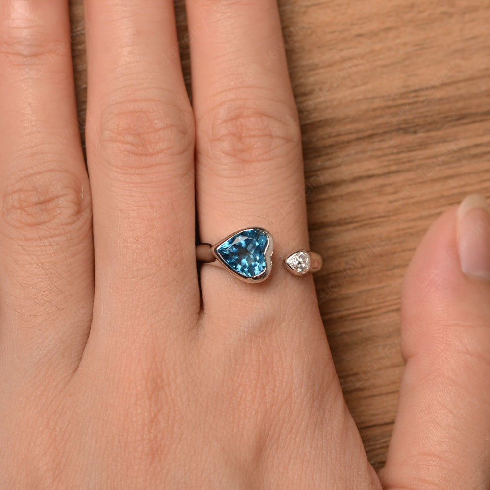 Heart Shaped London Blue Topaz Engagement Open Ring - LUO Jewelry