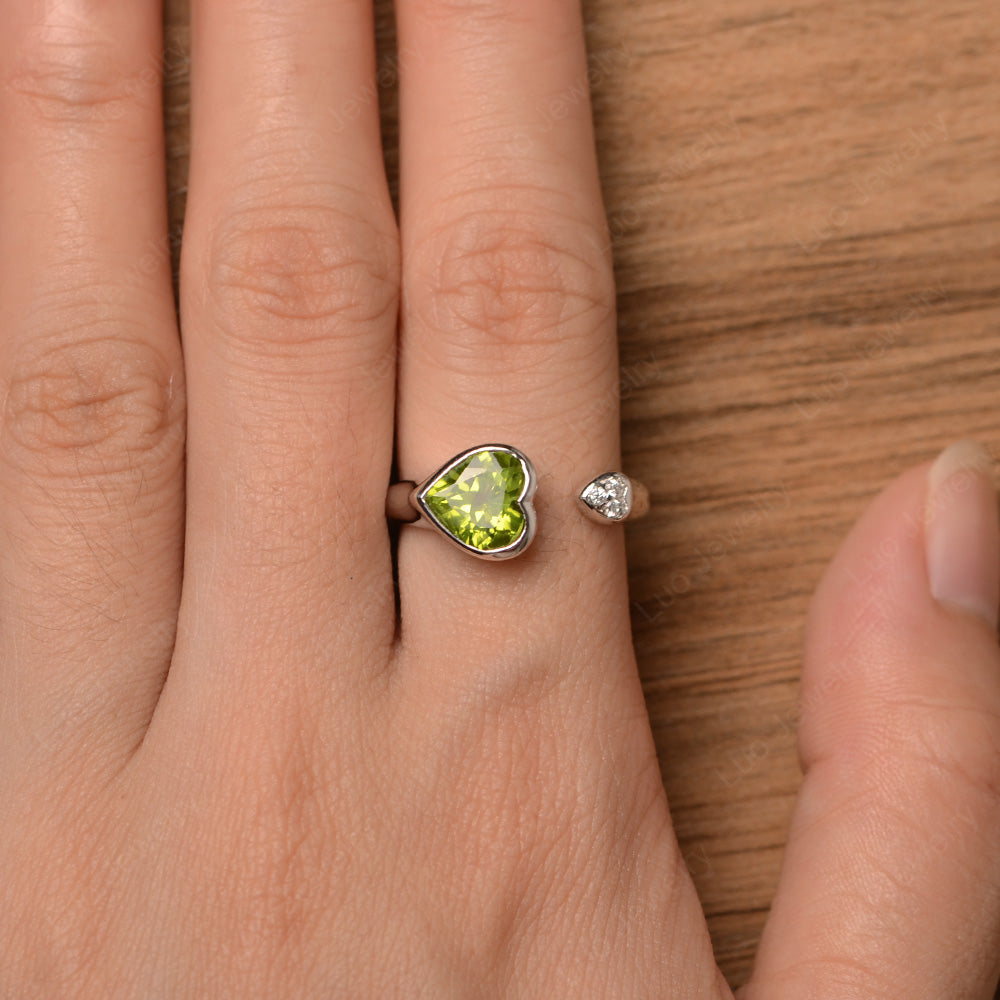 Heart Shaped Peridot Engagement Open Ring - LUO Jewelry