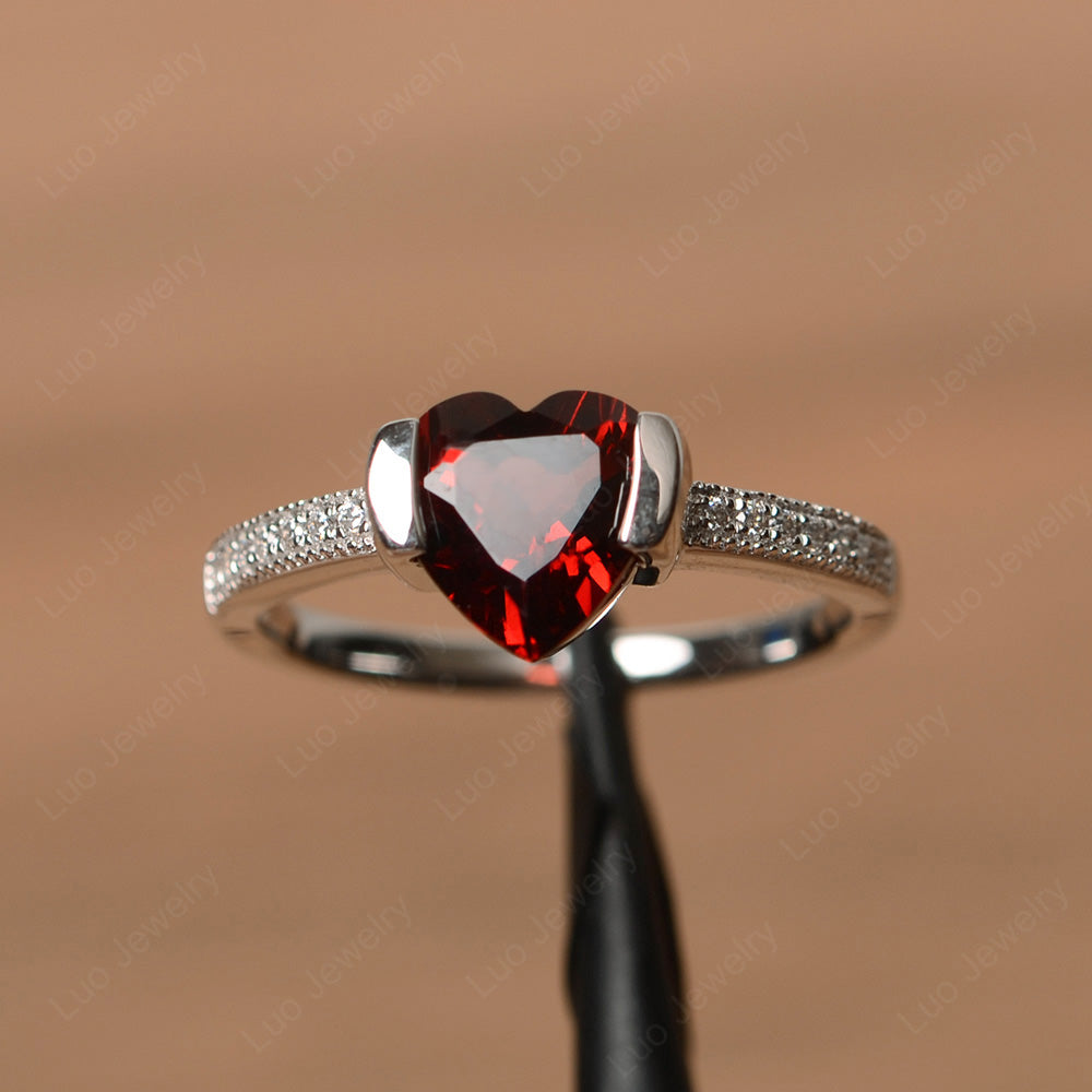 Hear Garnet Half Bezel Set Engagement Ring - LUO Jewelry