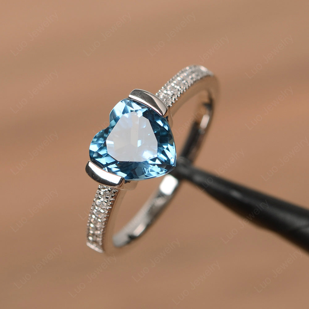Hear London Blue Topaz Half Bezel Set Engagement Ring - LUO Jewelry