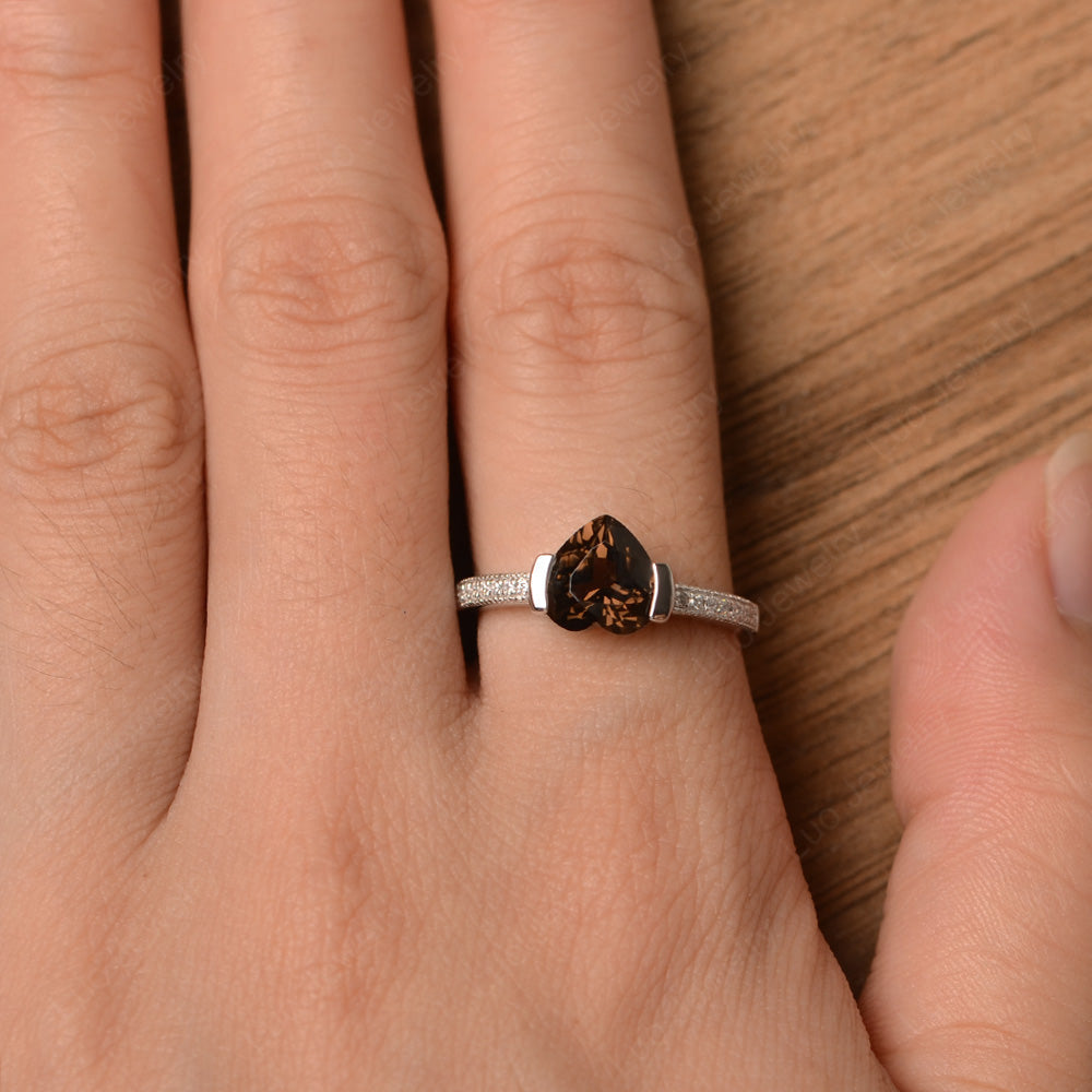 Hear Smoky Quartz Half Bezel Set Engagement Ring - LUO Jewelry
