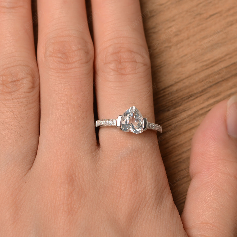 Hear White Topaz Half Bezel Set Engagement Ring - LUO Jewelry