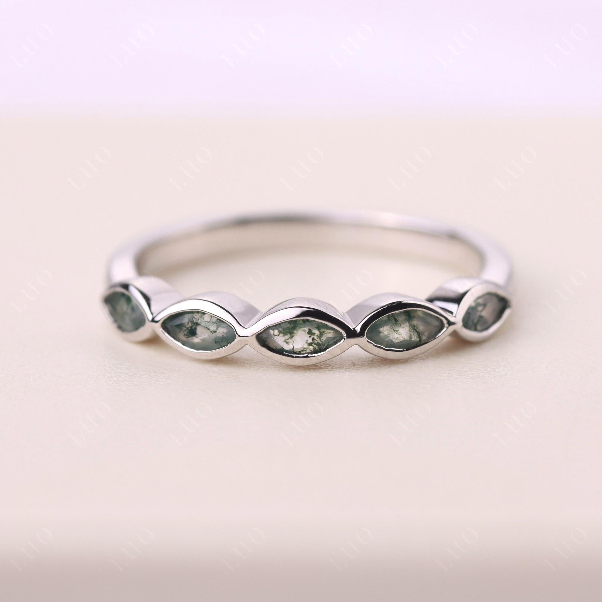 5 Stone Moss Agate Marquise Eternity Ring - LUO Jewelry