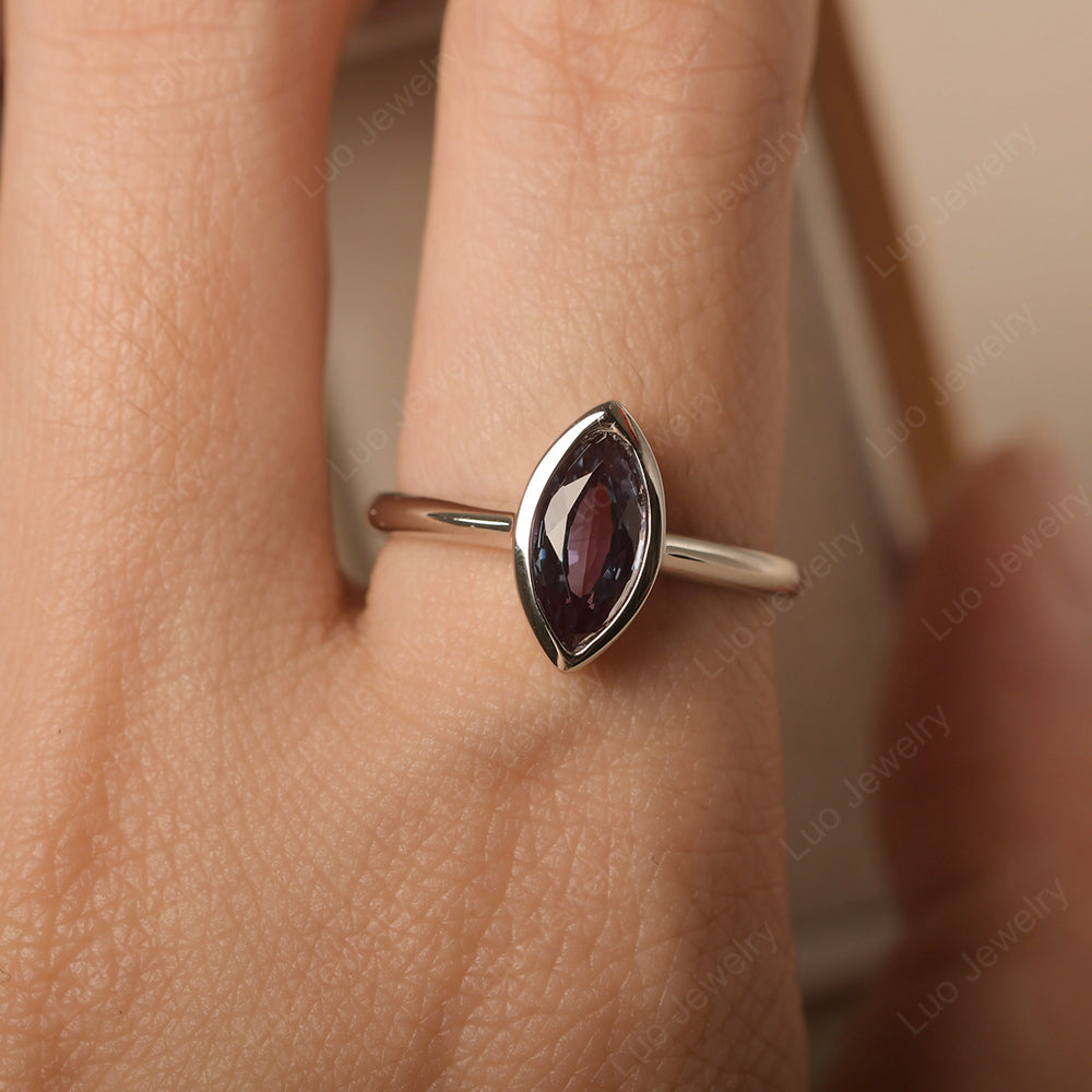 Marquise Cut Alexandrite Bezel Set Engagement Ring - LUO Jewelry