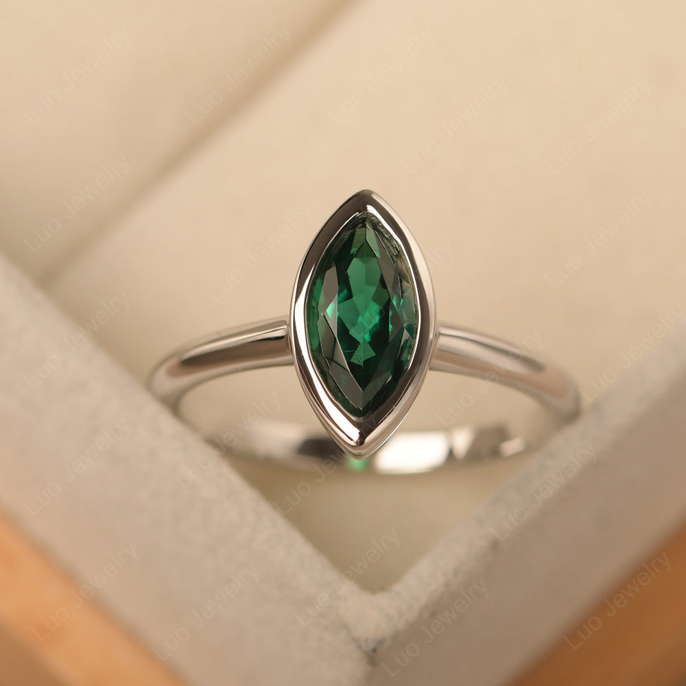Marquise Cut Emerald Bezel Set Engagement Ring - LUO Jewelry