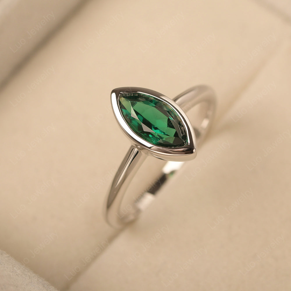Marquise Cut Emerald Bezel Set Engagement Ring - LUO Jewelry