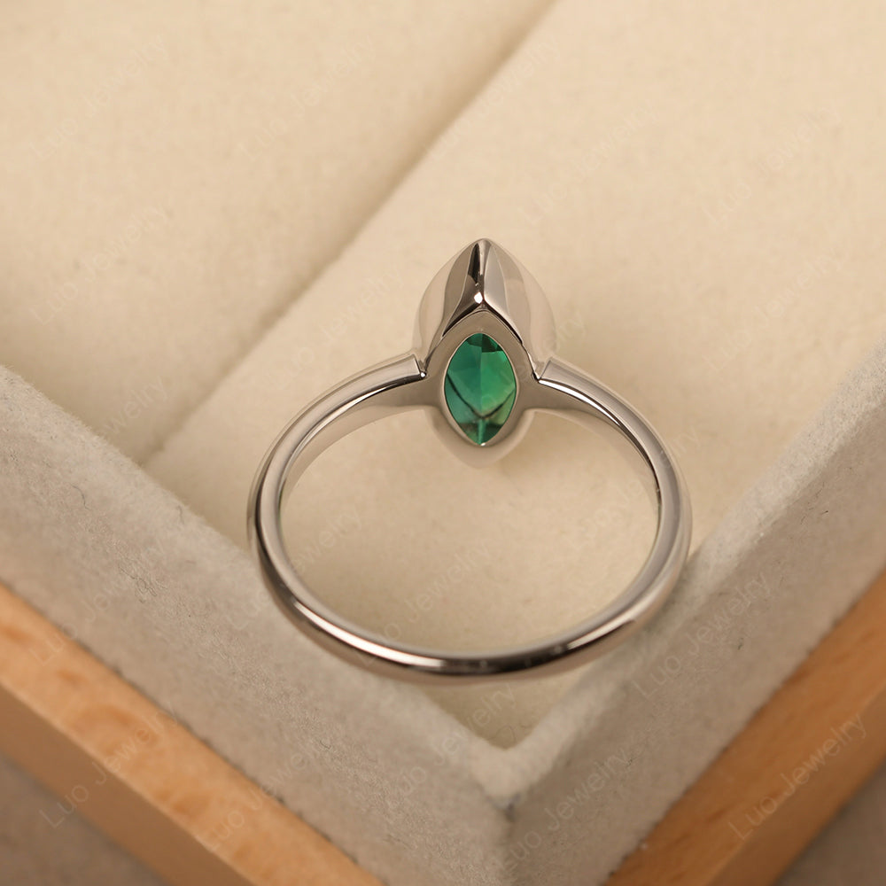 Marquise Cut Emerald Bezel Set Engagement Ring - LUO Jewelry