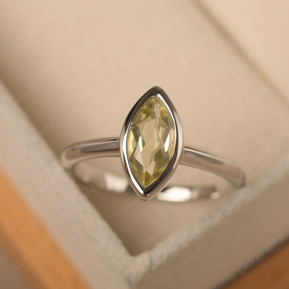 Marquise Cut Lemon Quartz Bezel Set Engagement Ring - LUO Jewelry