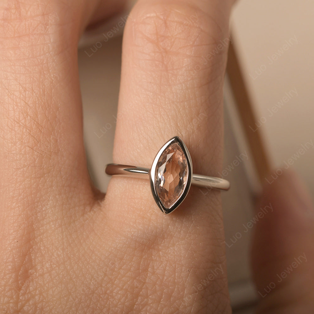 Marquise Cut Morganite Bezel Set Engagement Ring - LUO Jewelry